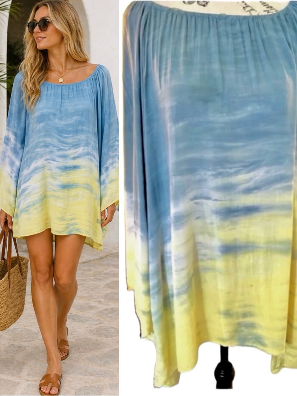 Johnny Was Pete & Greta Ombre Rayon Tunic Blue Yellow Boho Resort Top S💛